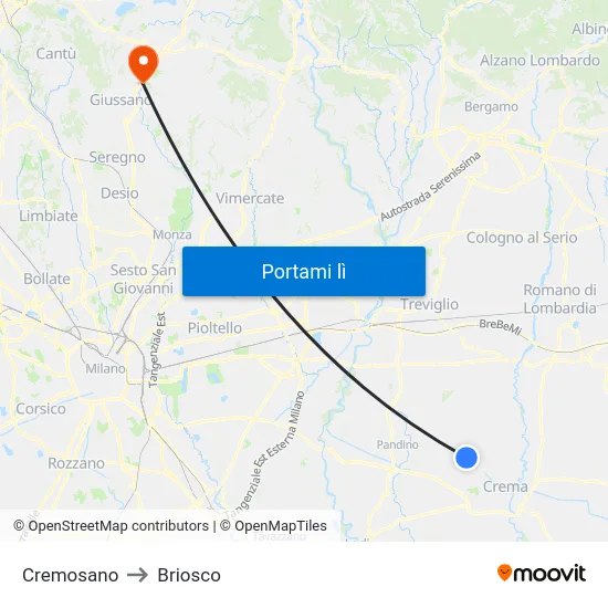 Cremosano to Briosco map