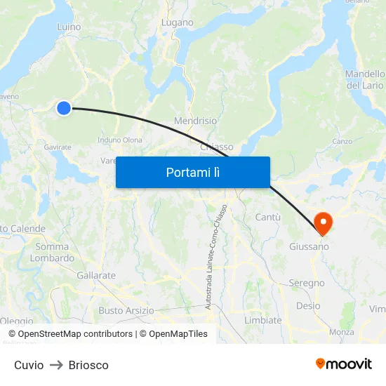 Cuvio to Briosco map