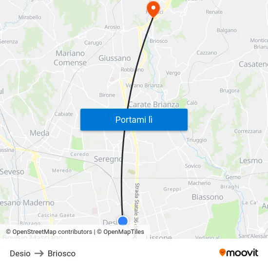 Desio to Briosco map
