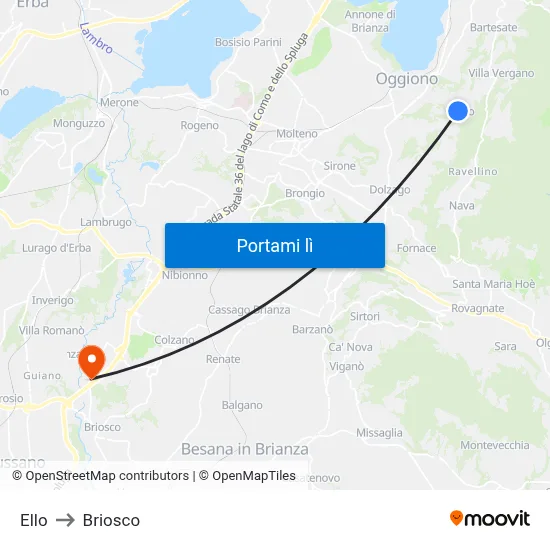 Ello to Briosco map
