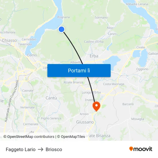 Faggeto Lario to Briosco map