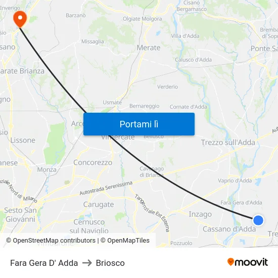 Fara Gera D' Adda to Briosco map