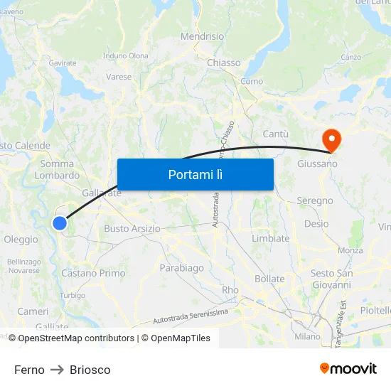 Ferno to Briosco map