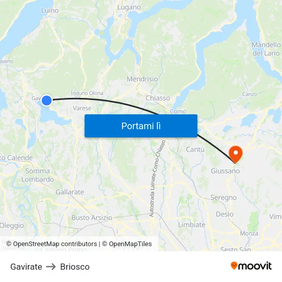 Gavirate to Briosco map
