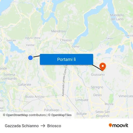 Gazzada Schianno to Briosco map