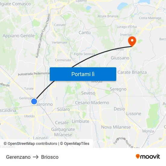 Gerenzano to Briosco map