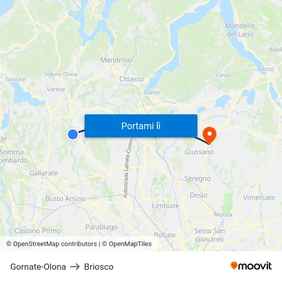 Gornate-Olona to Briosco map