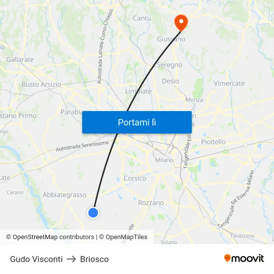 Gudo Visconti to Briosco map