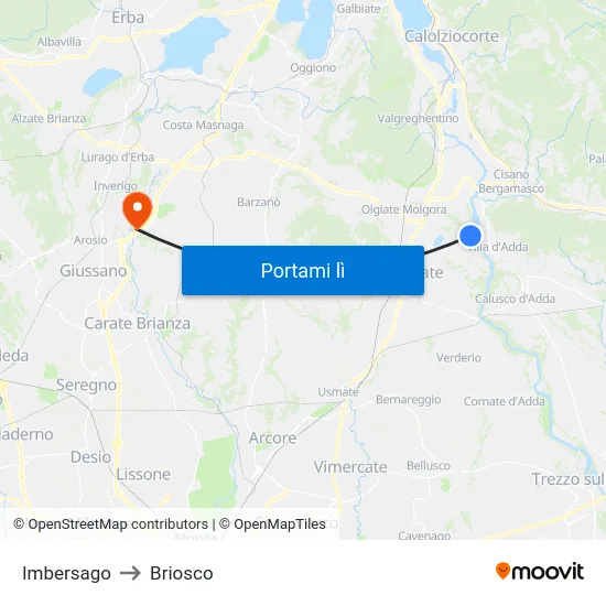 Imbersago to Briosco map