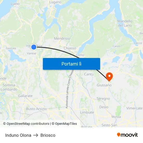 Induno Olona to Briosco map