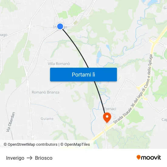 Inverigo to Briosco map