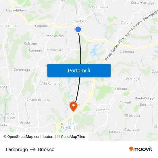 Lambrugo to Briosco map