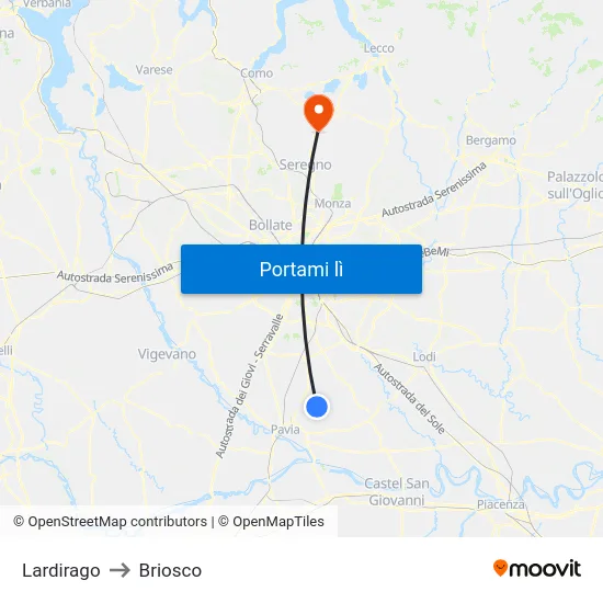 Lardirago to Briosco map