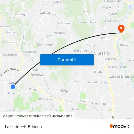 Lazzate to Briosco map