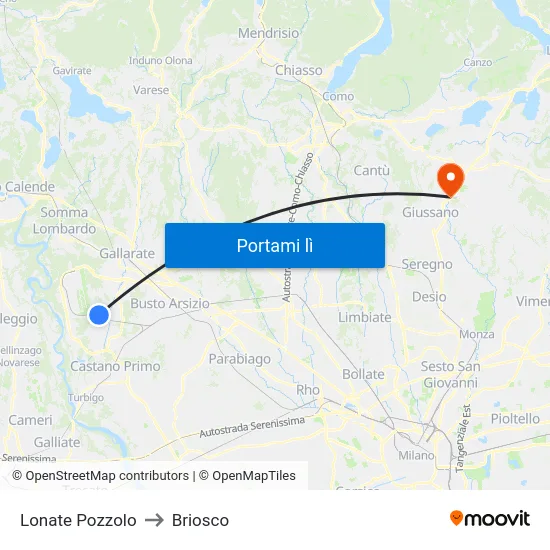 Lonate Pozzolo to Briosco map