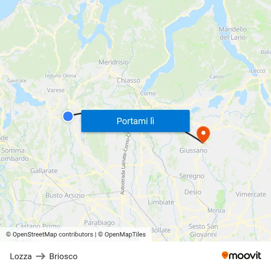 Lozza to Briosco map