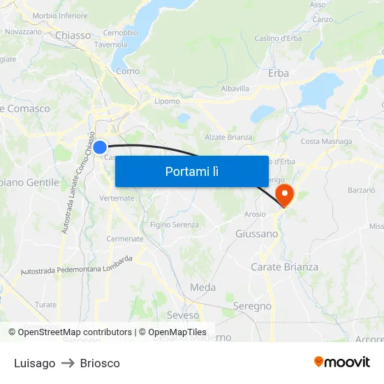 Luisago to Briosco map