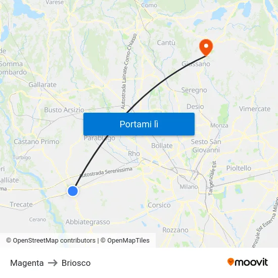 Magenta to Briosco map