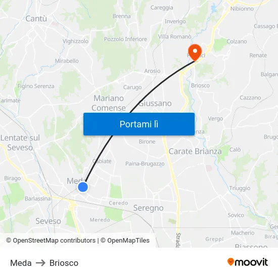 Meda to Briosco map