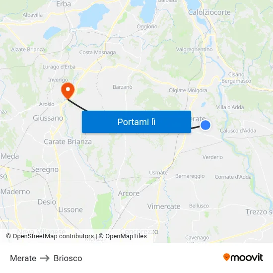 Merate to Briosco map