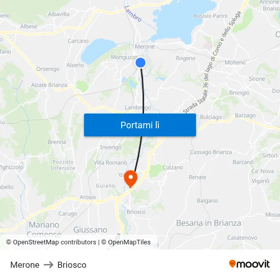 Merone to Briosco map