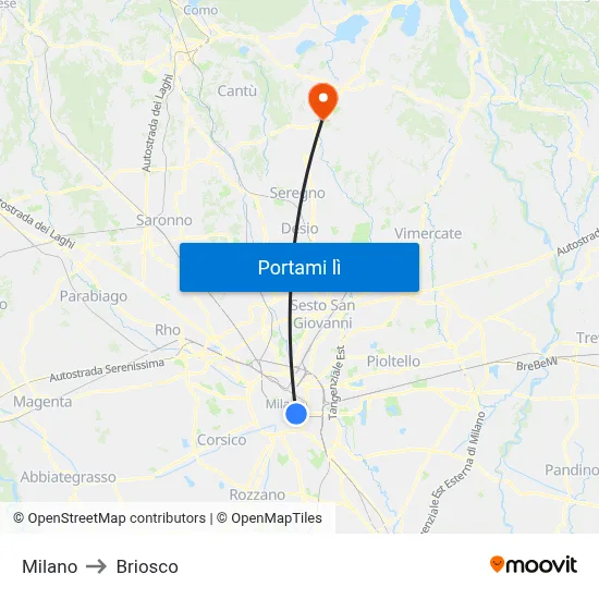 Milano to Briosco map