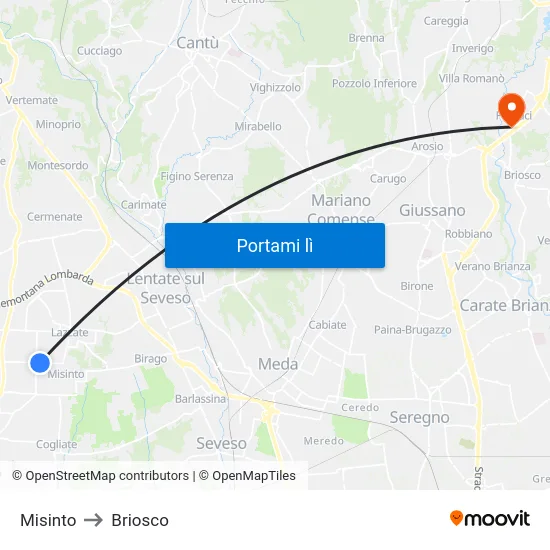 Misinto to Briosco map