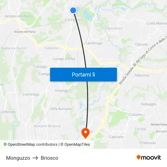 Monguzzo to Briosco map