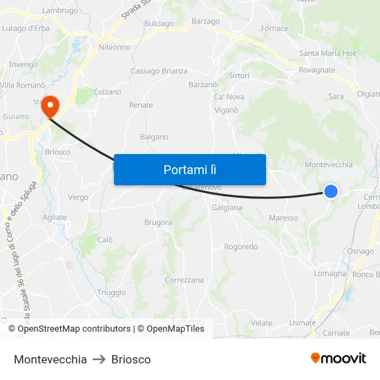 Montevecchia to Briosco map