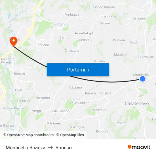Monticello Brianza to Briosco map