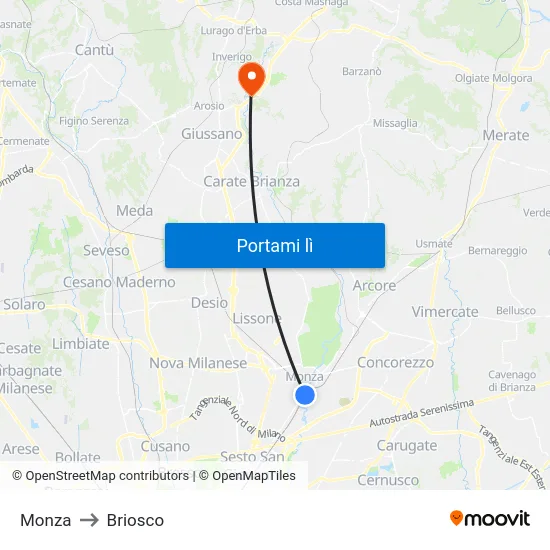 Monza to Briosco map