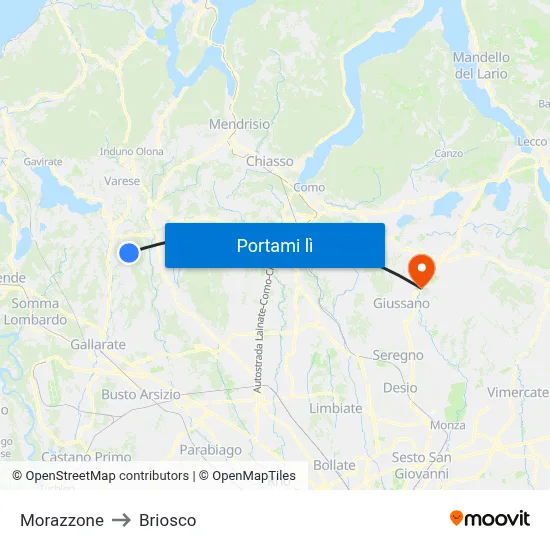 Morazzone to Briosco map