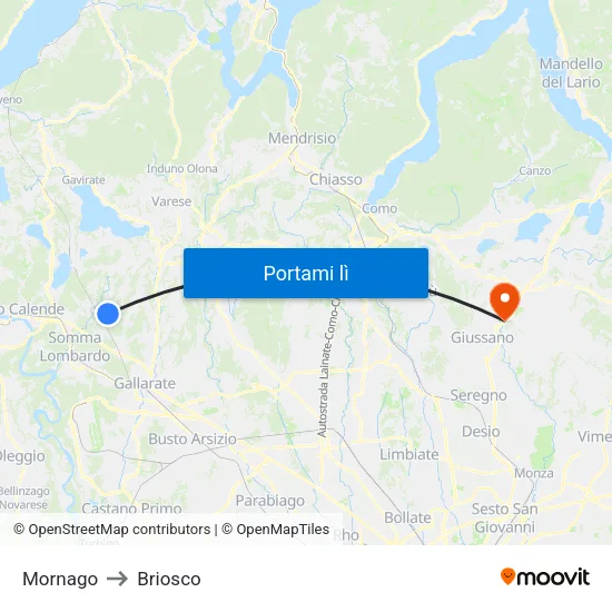 Mornago to Briosco map