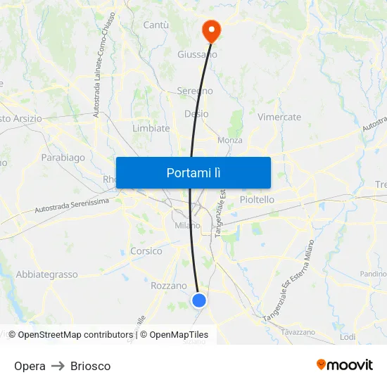 Opera to Briosco map