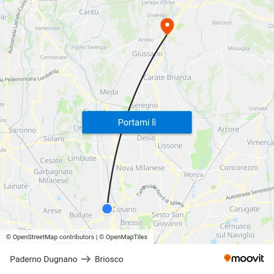 Paderno Dugnano to Briosco map