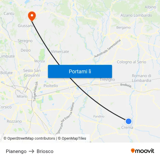 Pianengo to Briosco map