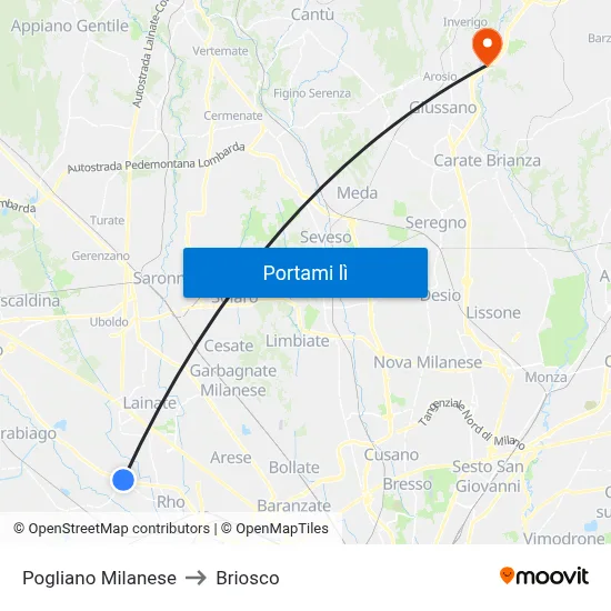 Pogliano Milanese to Briosco map
