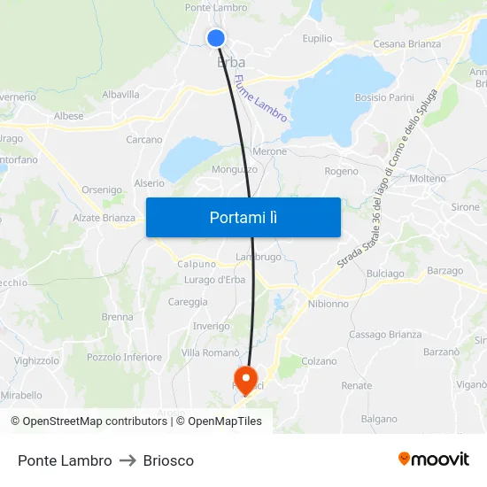 Ponte Lambro to Briosco map