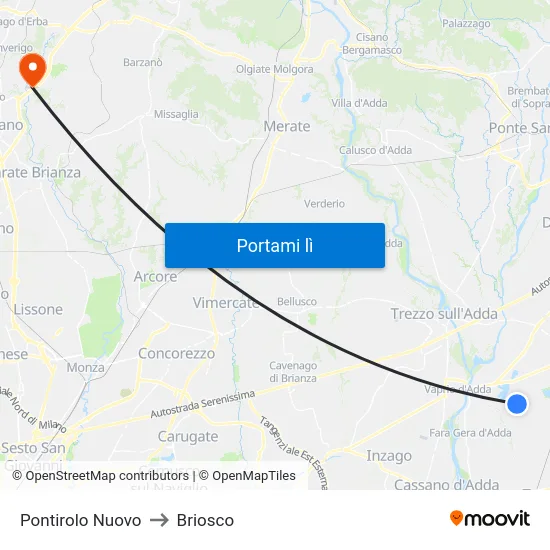 Pontirolo Nuovo to Briosco map