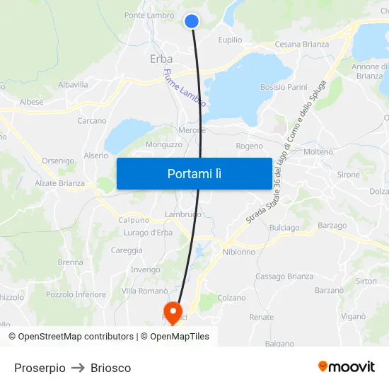 Proserpio to Briosco map