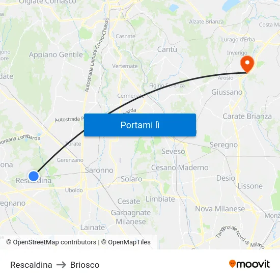 Rescaldina to Briosco map