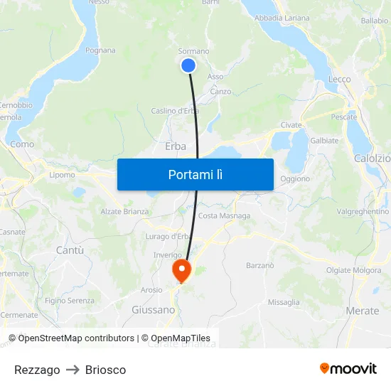 Rezzago to Briosco map
