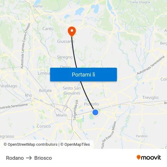 Rodano to Briosco map