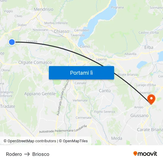 Rodero to Briosco map