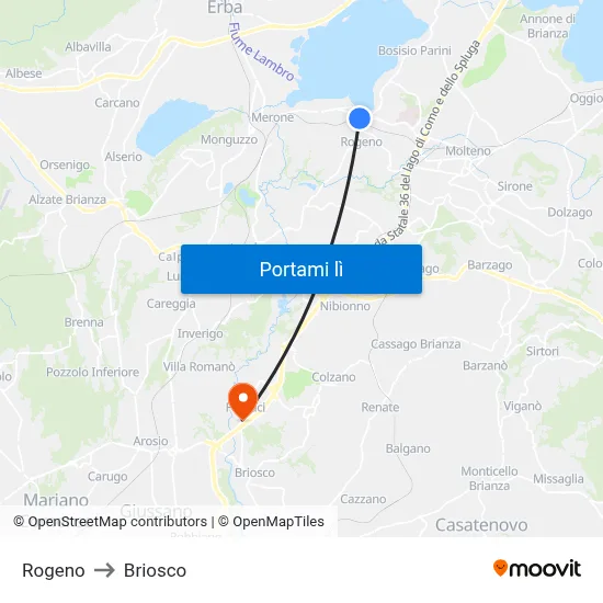 Rogeno to Briosco map