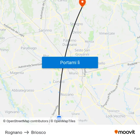 Rognano to Briosco map