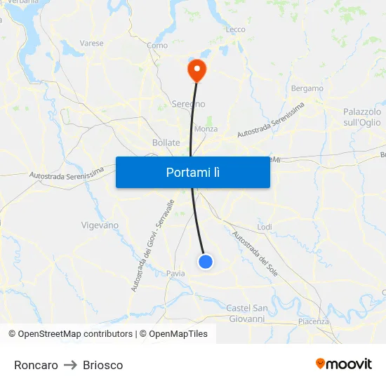 Roncaro to Briosco map