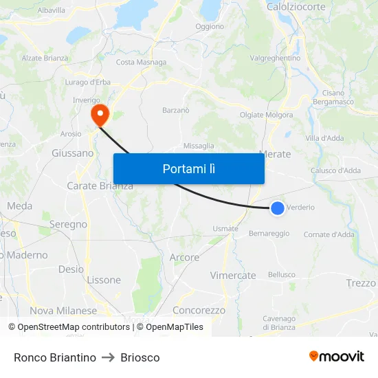 Ronco Briantino to Briosco map