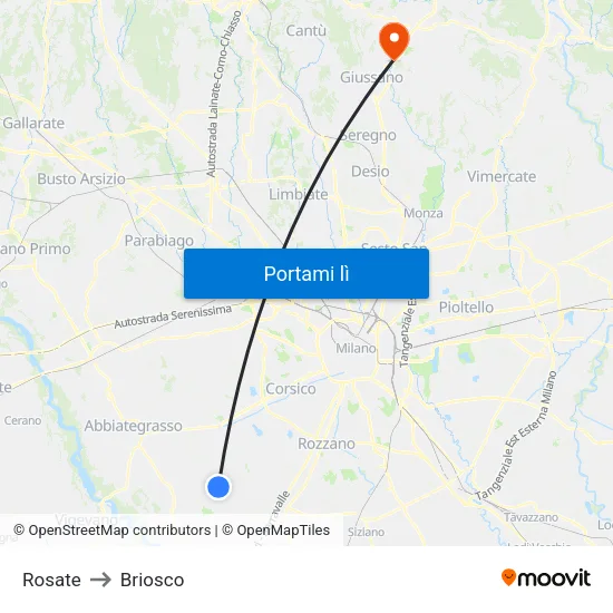 Rosate to Briosco map