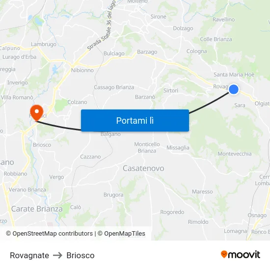 Rovagnate to Briosco map